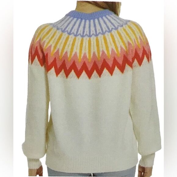 French Connection Essentials Ivory Fair Isle Sweater New Size Large - Picture 2 of 8